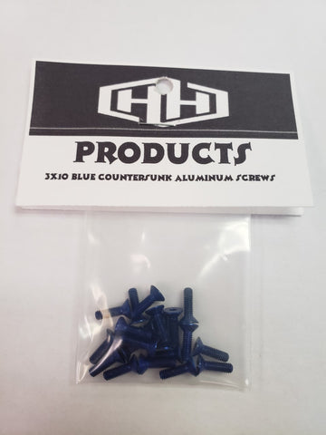 Hamilton Hobbies 3X10 7075 Aluminum BLUE COUNTERSUNK SCREWS (20)  (HAM128546)