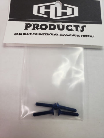 Hamilton Hobbies 3X16 7075 ALUM BLUE COUNTERSUNK SCREWS (4) (HAM128541)