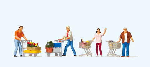 Preiser Shoppers w/Shopping Carts -- pkg(4) (590-10722)