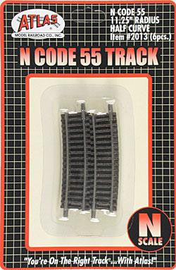 Atlas N Code 55 11.25" Radius 1/2 Curve (6) (ATL2013)