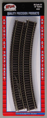 Atlas Code 83 18" Radius Track (6) HO (ATL532)