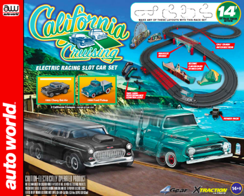 Auto World 14' California Cruising "The Pacific Coast Highway" Slot Race Set HO Scale  (AWD33103)