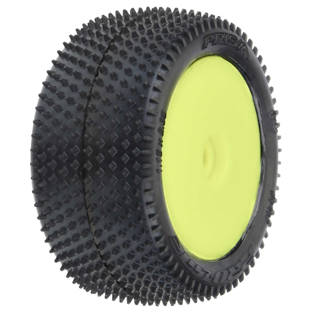 Pro-Line 1/18 Prism Rear Carpet Mini-B Tires Mounted 8mm Yellow Wheels (2)  (PRO829712)