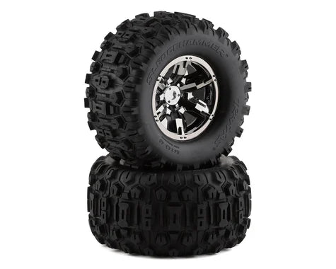 Traxxas X-Maxx Sledgehammer Pre-Mounted Tires w/17mm Hex (Black Chrome) (2)  (TRA7774A)