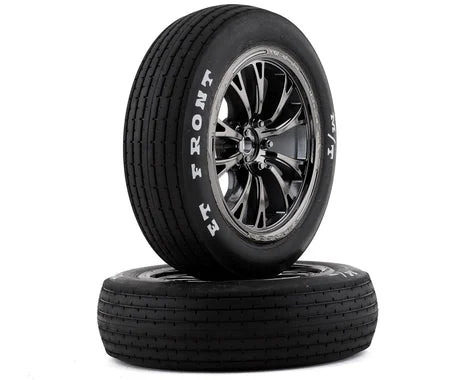 Traxxas Drag Slash Front Pre-Mounted Tires (Black Chrome) (2) w/Weld Wheels & 12mm Hex   (TRA9474X)
