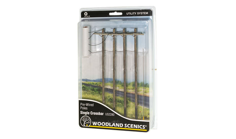 Woodland Scenics Pre-Wired Poles - Single Crossbar - O Scale  (WOOUS2280)