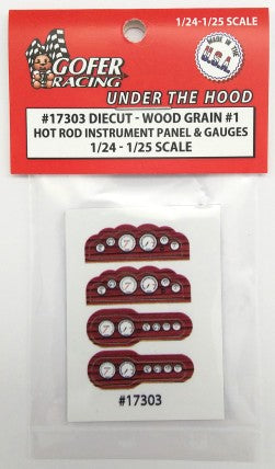 Gofer Racing 1/24-1/25 Hot Rod Instrument Panel & Gauges Wood Grain #1 (Diecut Plastic)