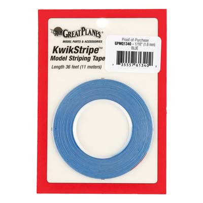 Great Planes Striping Tape Blue 1/16" (GPMQ1340)