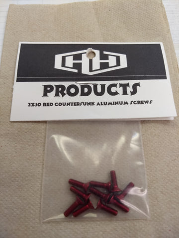 Hamilton Hobbies 3X10 ALUM RED COUNTERSUNK SCREWS (10)  (HAM128539)