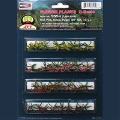 JTT Scenery Flower Plants: Red, Pink, Yellow, Purple 30/pk – 3/4in – O Scale  (JTT95549)